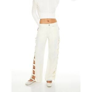 Forever 21 Bow Velvet Cutout Cream Low Rise Wide Leg Pants Y2K Style
